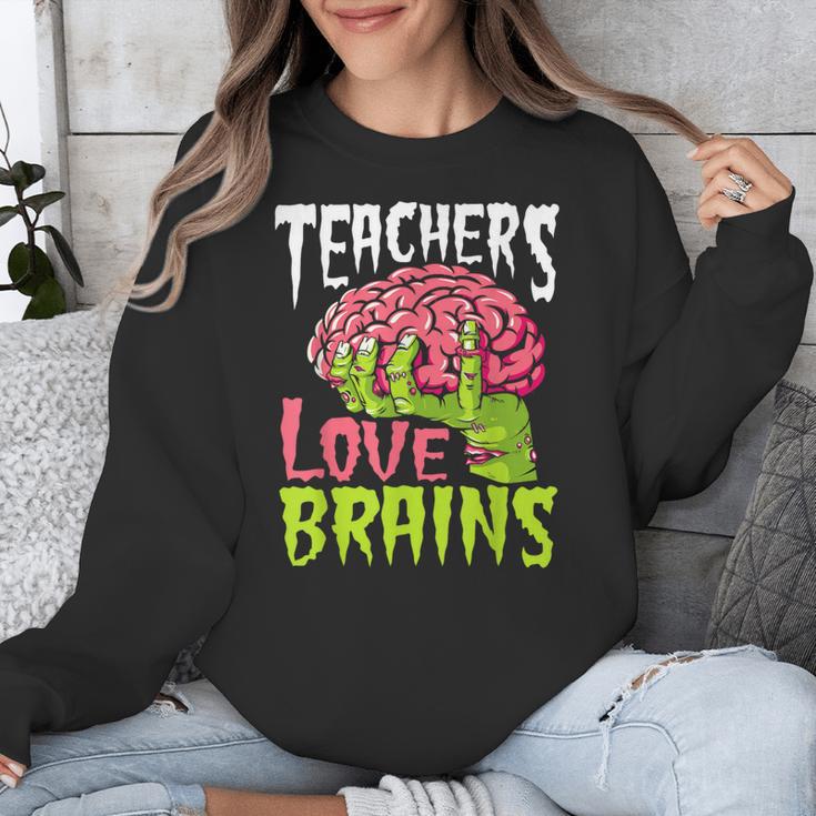 Teachers Love Brains Zombie Teacher Halloween Zombies Unisex Sweatshirt, funny design