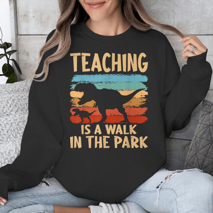 Teaching Is a Walk In Park Dinosaur Teacher Unisex Sweatshirt, funny design