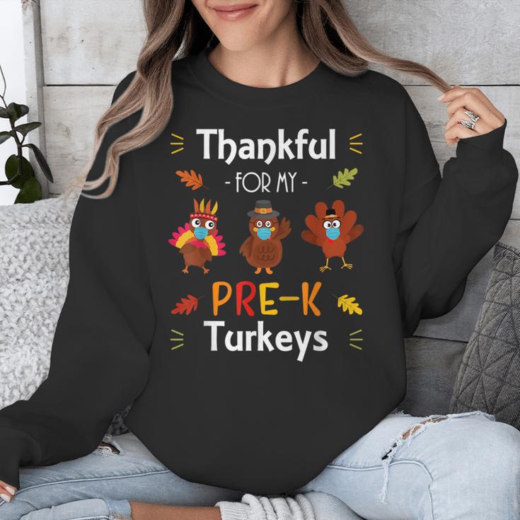 Thankful For My Prek Turkeys In Masks Thanksgiving Teacher For Men Women Unisex Sweatshirt, funny design