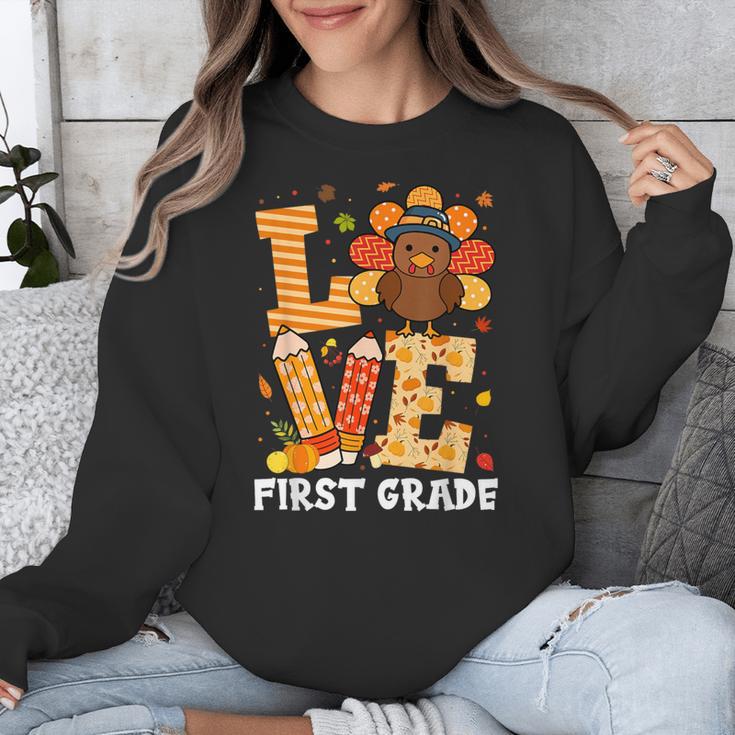 Thanksgiving Love First Grade Teacher Turkey Autumn Fall For Men Women Girls Kids Unisex Sweatshirt, First Grade Teacher Gifts, funny design
