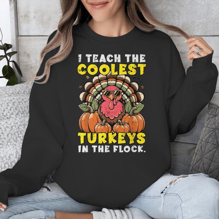 Thanksgiving I Teach Coolest Turkeys Teacher Fall Women Men Unisex Sweatshirt, funny design