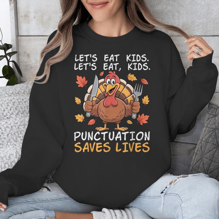 Thanksgiving Teacher Turkey Lets Eat Kids Punctuation Unisex Sweatshirt, funny design