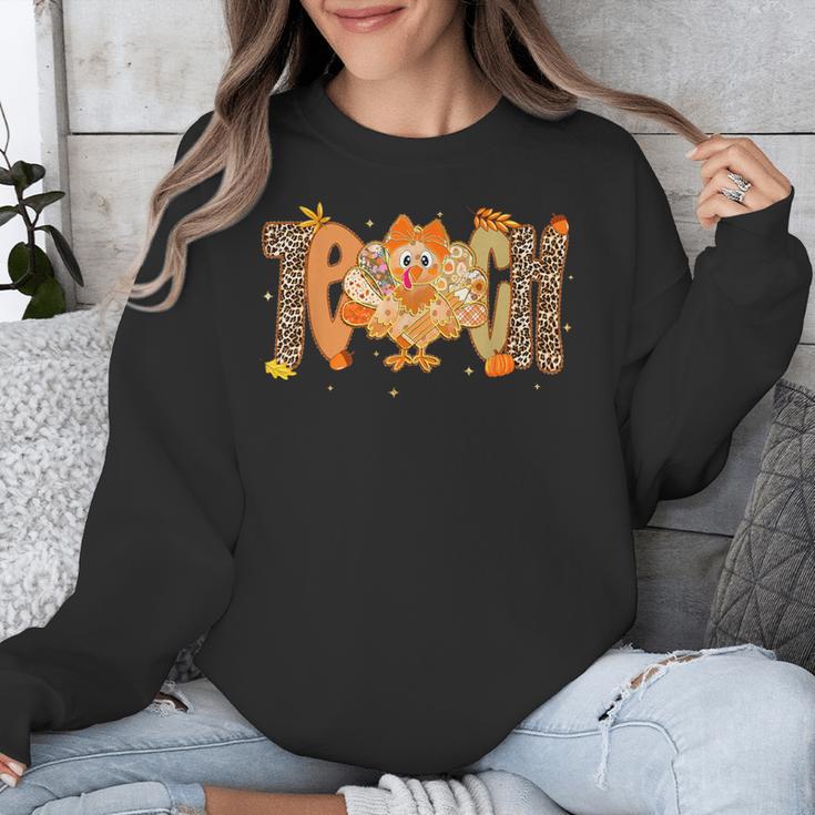 Thanksgiving Turkey Teach Thankful Teacher Girly Bow Women Unisex Sweatshirt, funny design
