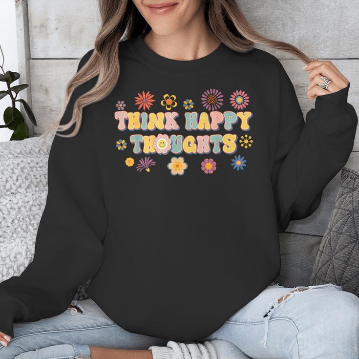 Think Happy Thoughts Teens Spring Positive Message Teachers For Men Women Girls Kids Unisex Sweatshirt, funny design
