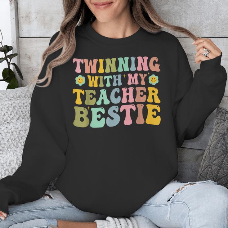 Twinning With My Teacher Bestie Twin Day Matching Teachers For Men Women Girls Kids Unisex Sweatshirt, funny design