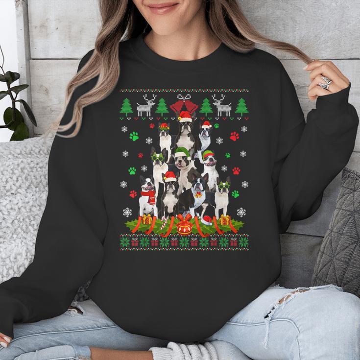 Ugly Sweater Christmas Tree Boston Terrier Dog Xmas Pajama Unisex Sweatshirt, Boston Terrier Christmas Gifts, funny design