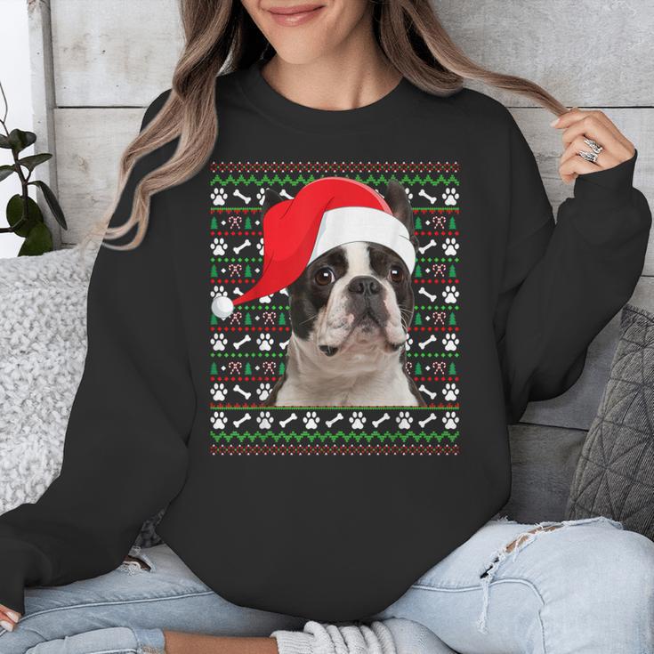 Ugly Xmas Sweater Santa Boston Terrier Dog Christmas For Men Women Kids Unisex Sweatshirt, Boston Terrier Christmas Gifts, funny design