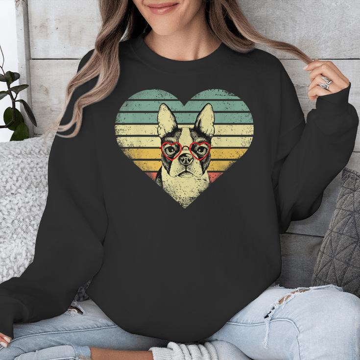 Vintage American Boston Terrier Lovers Valentine's Day Unisex Sweatshirt, American Boston Terrier Gifts, funny design