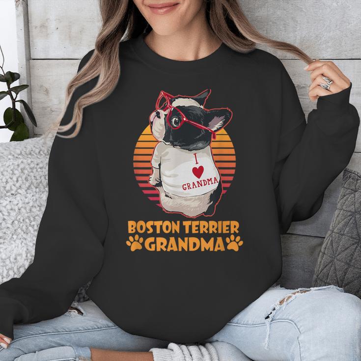 Vintage Boston Terrier Grandma Wear Sunglasses Dog Lover Men Women Girls Kids Unisex Sweatshirt, funny design