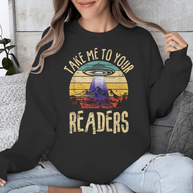 Vintage Take Me To Your Readers English Teacher Alien Space Men Women Unisex Sweatshirt, English Teacher Gifts, funny design