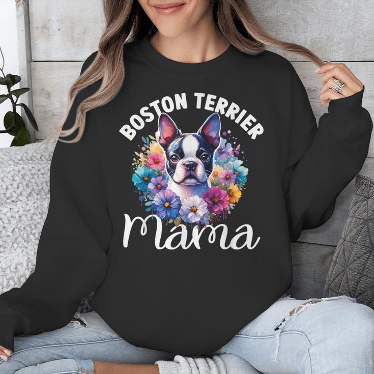Watercolor Floral Boston Terrier Mama Dog Lover Mother's Day For Men Women Girls Kids Unisex Sweatshirt, funny design