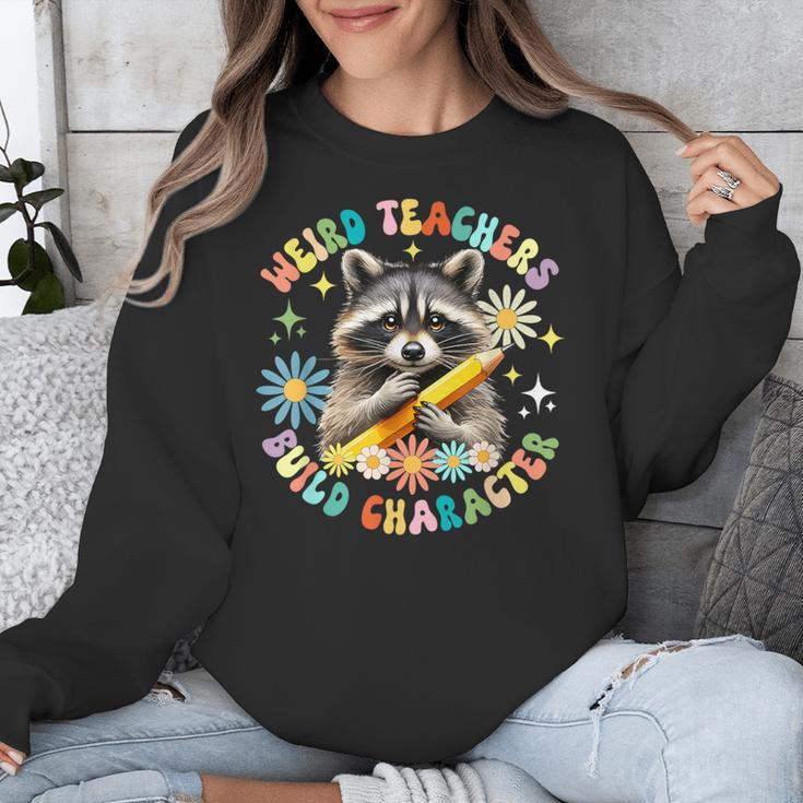 Weird Teachers Build Character Raccoon Colourful Floral Unisex Sweatshirt, funny design