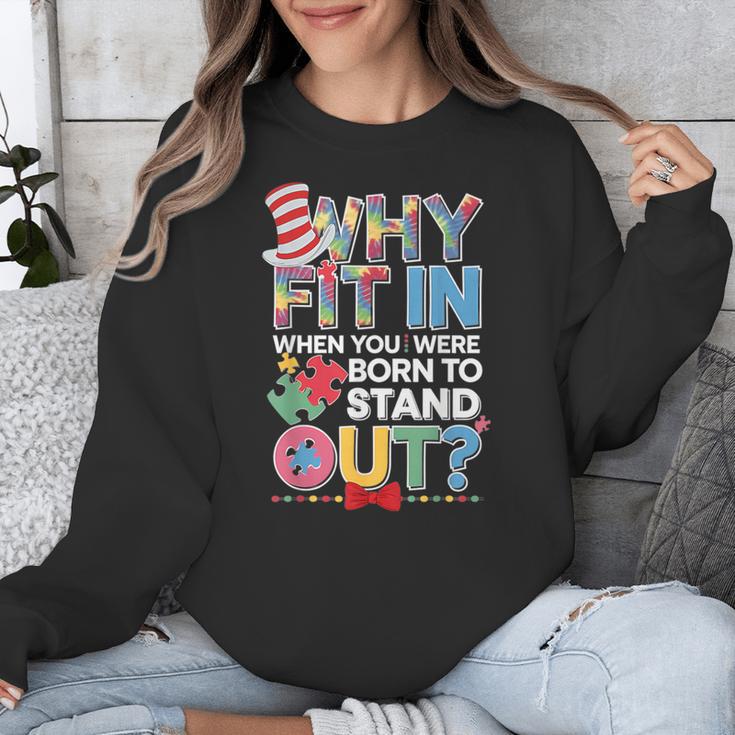 Why Fit In Doctor Teacher Cat In Hat Cool Autism Awareness Men Women Kids Unisex Sweatshirt, funny design
