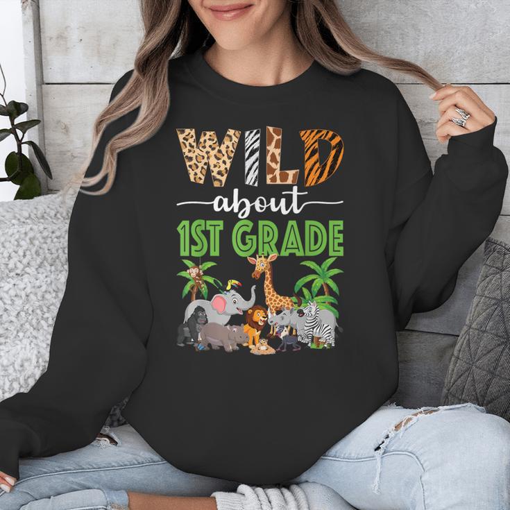 Wild About 1st Grade Teacher Student First Grade Zoo Safari Unisex Sweatshirt, First Grade Teacher Gifts, funny design