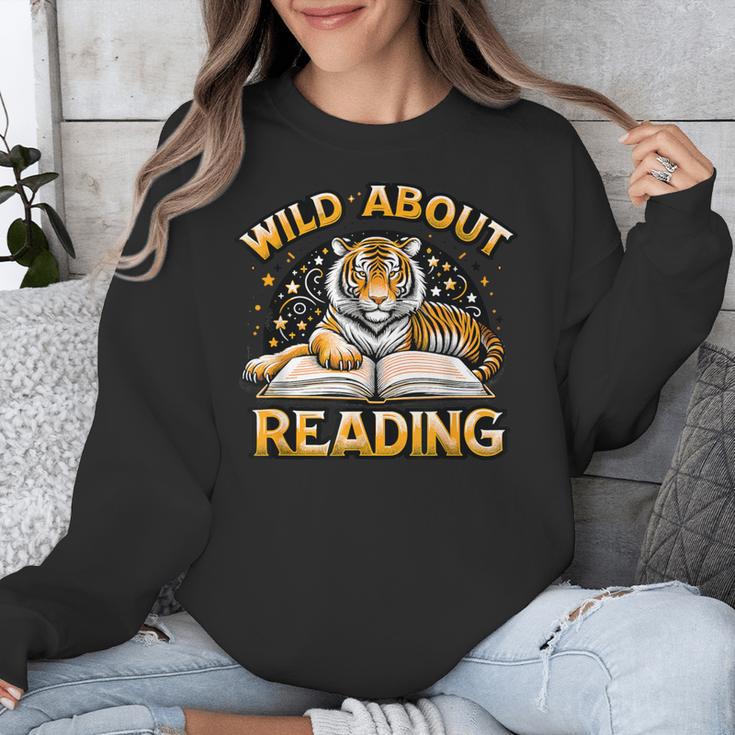 Wild About Reading Tiger For Teachers & Students Unisex Sweatshirt, funny design Wild About Reading Tiger For Teachers & Students Unisex Sweatshirt, funny design