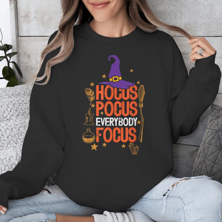 Witchy Halloween Hocus Pocus Everybody Focus Teacher Pumpkin Unisex Sweatshirt, funny design