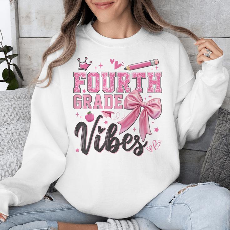 4th Fourth Grade Vibes Back To School Coquette Teacher Girl Unisex Sweatshirt, 4th Grade Teacher Gifts, funny design