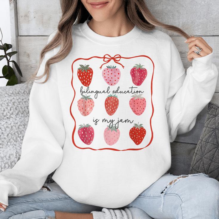 Bilingual Education Is My Jam Strawberry Spanish Teacher Unisex Sweatshirt, funny design