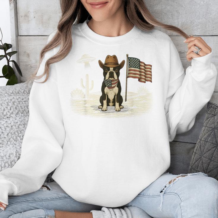 Boston Terrier 4th Of July US American Flag Dog Patriotic Unisex Sweatshirt, Patriotic Boston Terrier Gifts, American Boston Terrier Gifts, Boston Terrier 4th Of July Gifts, funny design