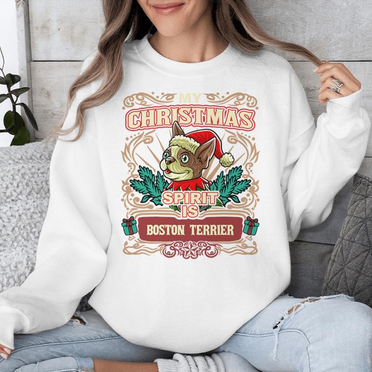Boston Terrier My Christmas Spirit Dog Santa Claus X-Mas Unisex Sweatshirt, Boston Terrier Christmas Gifts, funny design