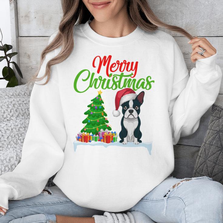 Boston Terrier Christmas Tree Lights Xmas Dog Lover Unisex Sweatshirt, Boston Terrier Christmas Gifts, funny design
