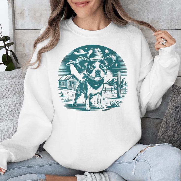 Boston Terrier Cowboy UFO Shirt Vintage Western Dog Mom Tee Unisex Sweatshirt, Mom Gifts, Boston Terrier Mom Gifts, funny design