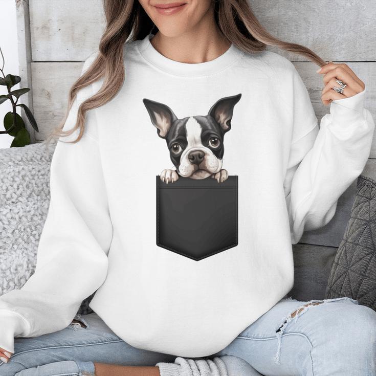 Boston Terrier Dog Puppy Dog In Pocket Cute Pet Lover Unisex Sweatshirt, funny design