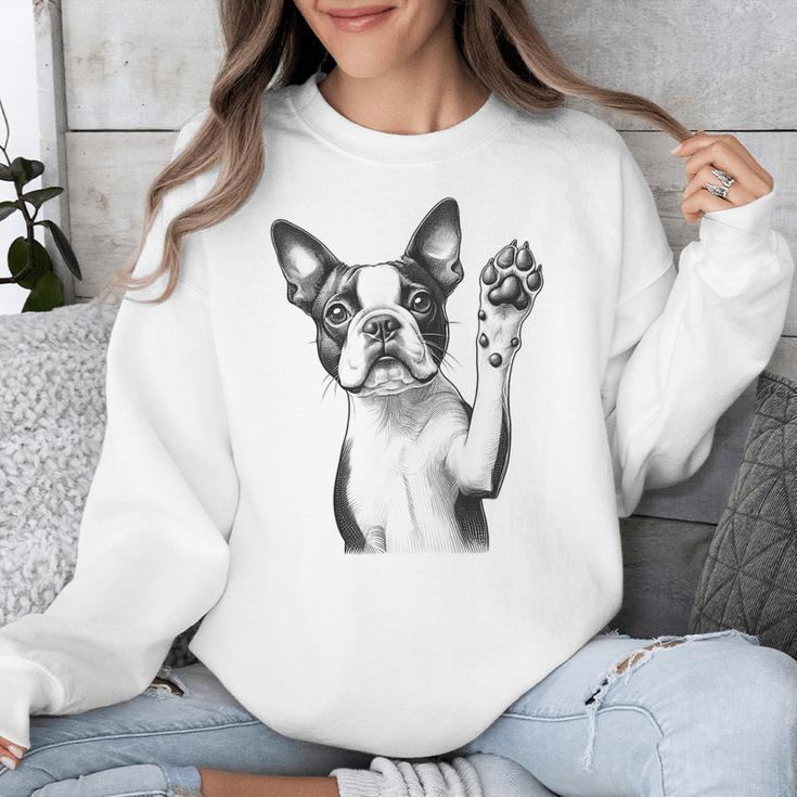 Boston Terrier Dog Raising Paw Idea Men Women Unisex Sweatshirt, funny design