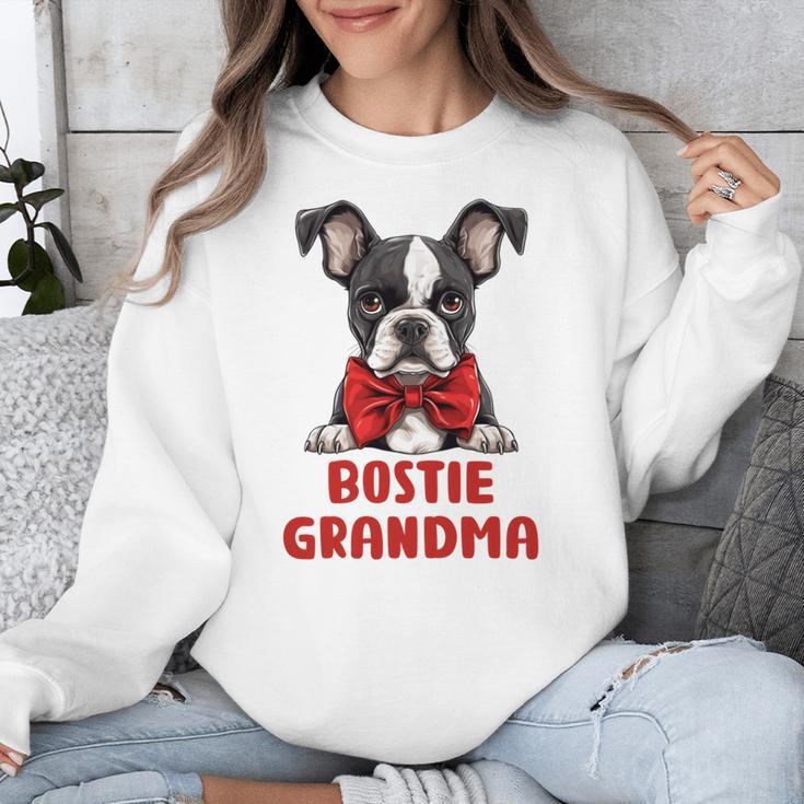 Boston Terrier Grandma Dog Lovers Puppy Bostie Owner Unisex Sweatshirt, funny design