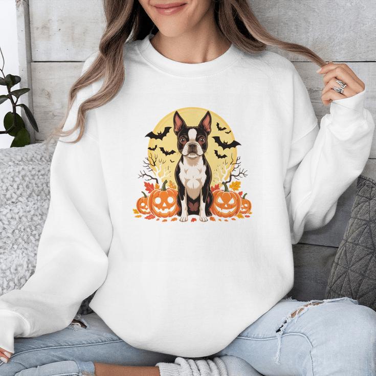 Boston Terrier Halloween Dog Lover Pumpkin Costume Unisex Sweatshirt, Boston Terrier Halloween Gifts, funny design