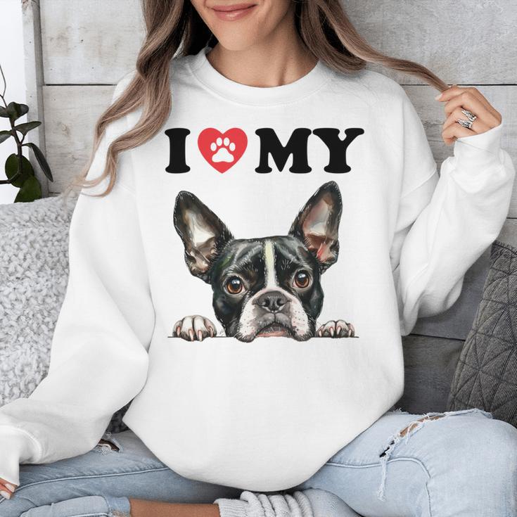 Boston Terrier I Heart My Dog Dog Lover Unisex Sweatshirt, funny design