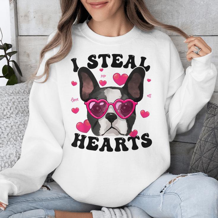 Boston Terrier Heart Glasses Girls Bostie Valentines Day Unisex Sweatshirt, funny design