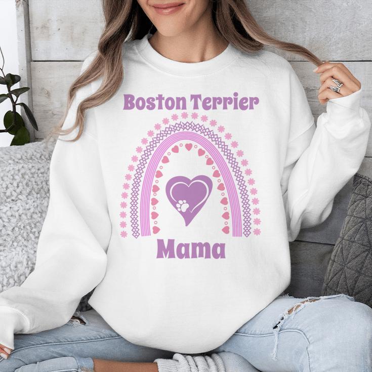 Boston Terrier Mama Cute Rainbow Paw Heart Shape Unisex Sweatshirt, funny design