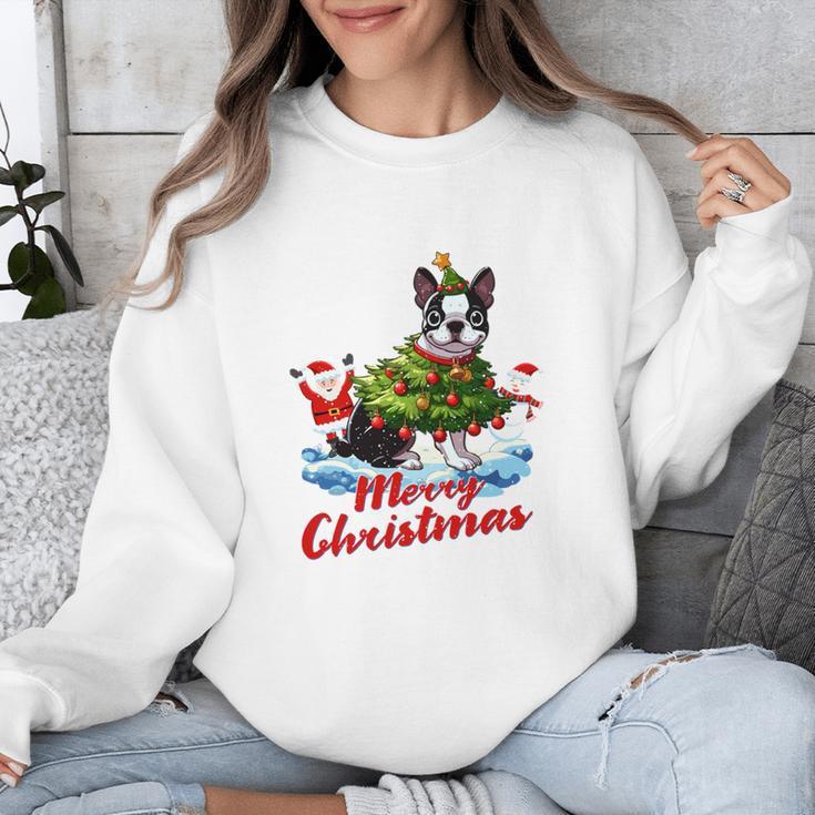 Boston Terrier Merry Christmas Tree Lights Dog X-Mas Dogs Unisex Sweatshirt, Boston Terrier Christmas Gifts, funny design