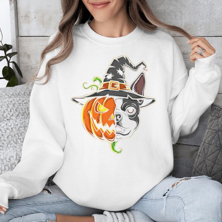 Boston Terrier Pumpkin Jack O Lantern Halloween Unisex Sweatshirt, Boston Terrier Halloween Gifts, funny design