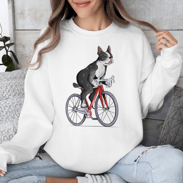 Boston Terrier Riding Bicycle Cute Bostie Biker Raglan Baseball Tee Unisex Sweatshirt, Boston Terrier Riding Gifts, funny design