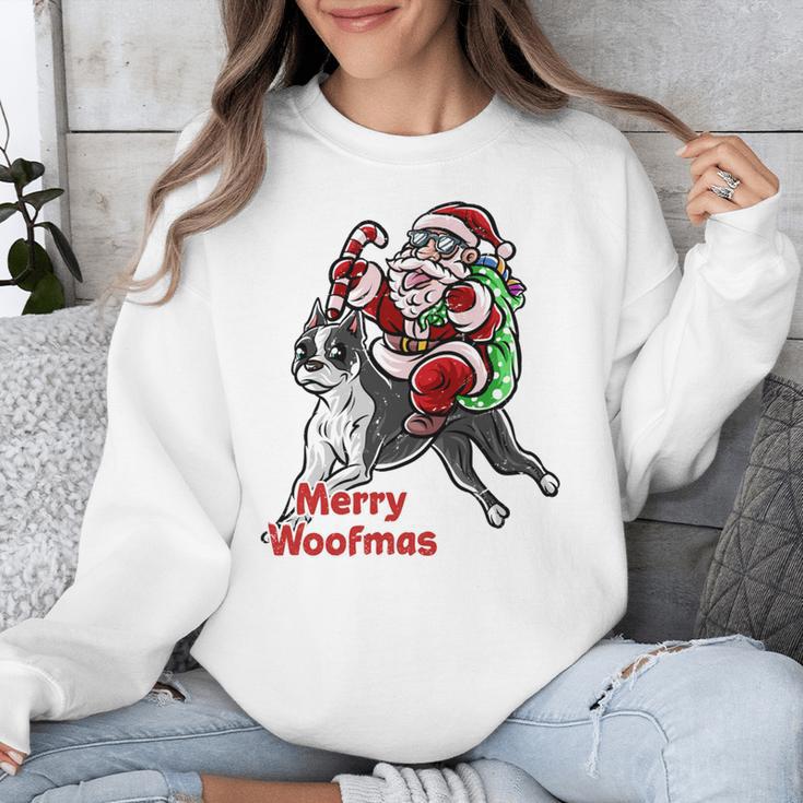 Boston Terrier Santa Claus Hat Merry Christmas Dog X-Mas Unisex Sweatshirt, Boston Terrier Christmas Gifts, funny design