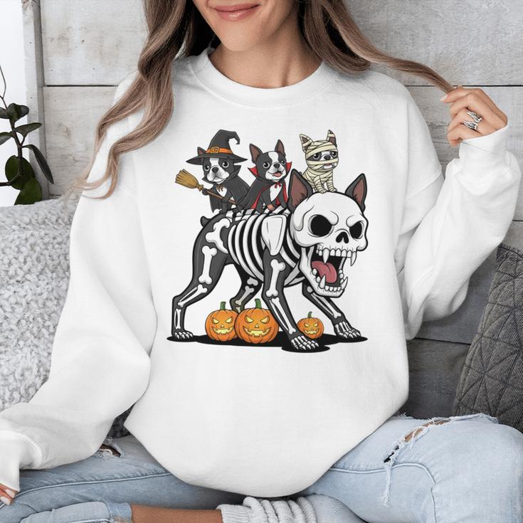 Boston Terrier Skeleton Mummy Witch Halloween Unisex Sweatshirt, Boston Terrier Halloween Gifts, funny design