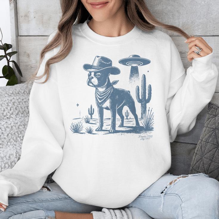 Boston Terrier UFO Cowboy Dog Dog Mom Dog Dad Alien Dog Unisex Sweatshirt, Mom Gifts, Boston Terrier Dad Gifts, Boston Terrier Mom Gifts, funny design