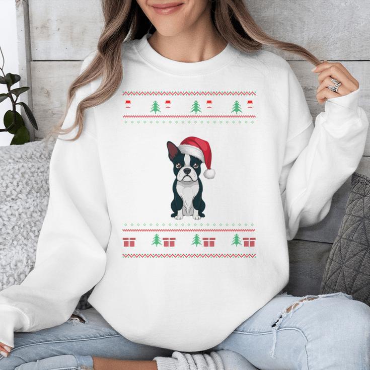 Boston Terrier Wearing Santa Hat Ugly Xmas Dog Lovers Unisex Sweatshirt, funny design