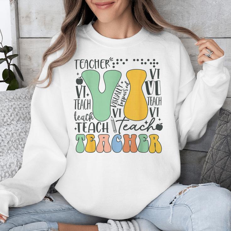 Braille Teacher Of The Visually Impaired Groovy VI Teacher Unisex Sweatshirt, Groovy Teacher Gifts, funny design