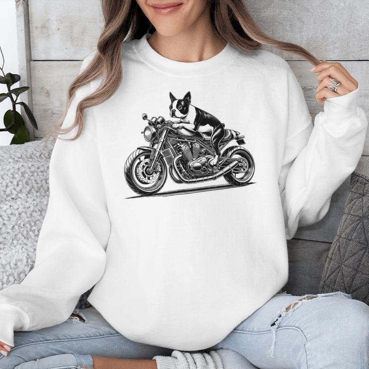 Cool Boston Terrier Riding a Motorcycle Biker Dog Lover For Men Women Kids Unisex Sweatshirt, Boston Terrier Riding Gifts, funny design