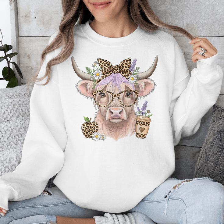 Cute Floral Highland Cow Back To School For Women Teacher Unisex Sweatshirt, funny design Cute Floral Highland Cow Back To School For Women Teacher Unisex Sweatshirt, funny design