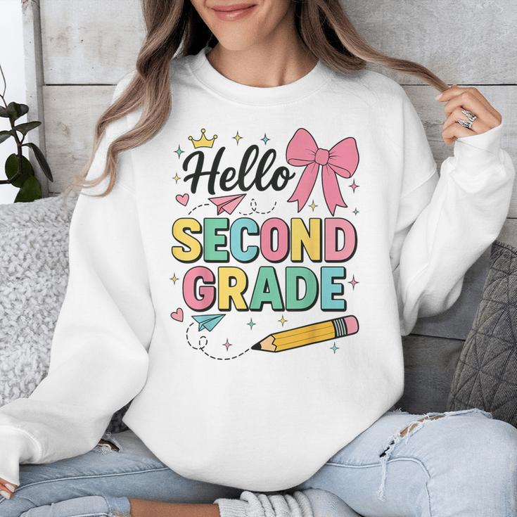 Cute Hello Second Grade Back To School Coquette Teacher Girl Unisex Sweatshirt, funny design Cute Hello Second Grade Back To School Coquette Teacher Girl Unisex Sweatshirt, funny design