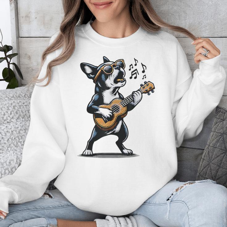 Dog Playing Guitar Singing Boston Terrier For Men Women Girls Kids Unisex Sweatshirt, funny design