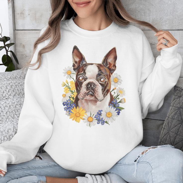 Floral Boston Terrier Unisex Sweatshirt, funny design