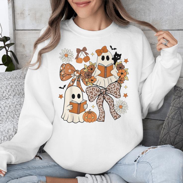 Ghost Reading Books Halloween Bow Spooky Teacher Student Unisex Sweatshirt, funny design Ghost Reading Books Halloween Bow Spooky Teacher Student Unisex Sweatshirt, funny design