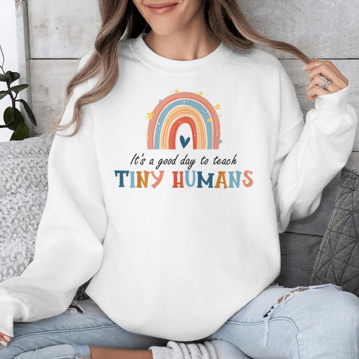 Good Day To Teach Tiny Humans Rainbow Teacher Unisex Sweatshirt, funny design