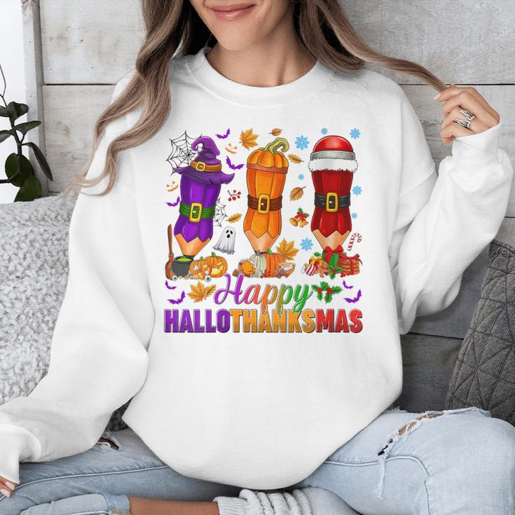 Happy Hallothanksmas Halloween Thanksgiving Pencils Teachers Unisex Sweatshirt, funny design Happy Hallothanksmas Halloween Thanksgiving Pencils Teachers Unisex Sweatshirt, funny design