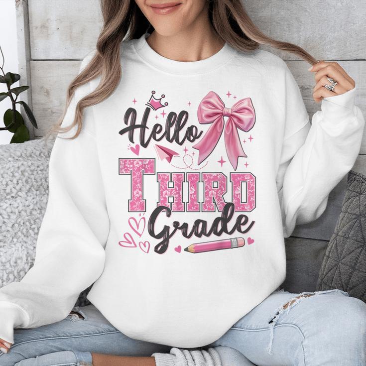 Hello Third Grade First Day Of School Coquette Teacher Girl Unisex Sweatshirt, First Grade Teacher Gifts, funny design